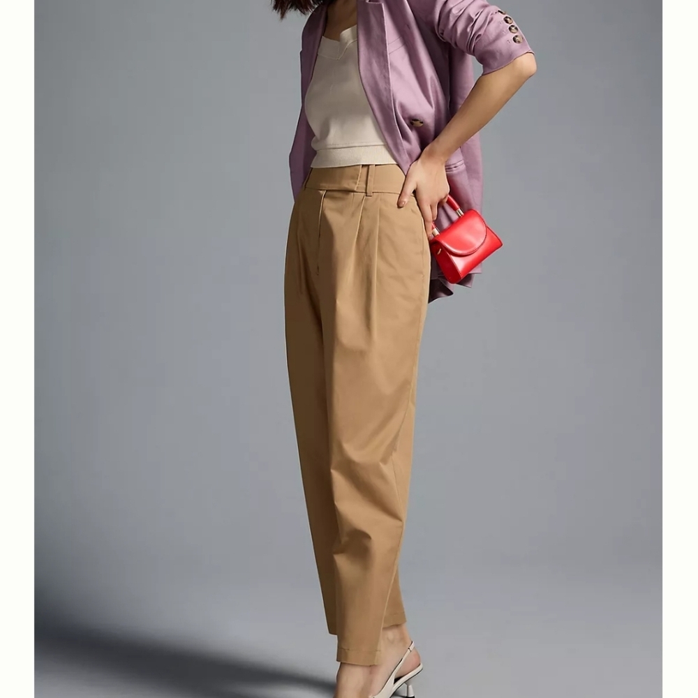 Anthropologie X Exquise Barell Leg Chino Tan High-Waisted Chic Trousers Sz M - Picture 5 of 12